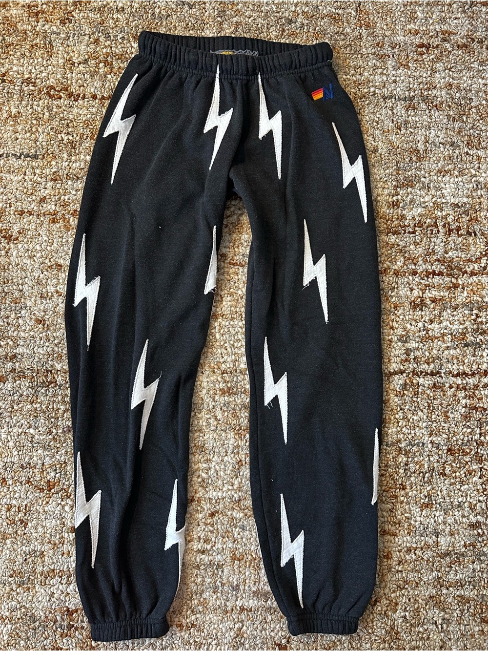 Rare Aviator Nation Black Joggers with White Lightning Bolts